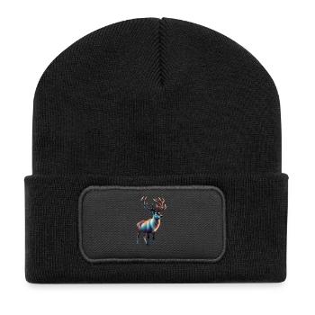 Cool looking reindeer design - Recycled Patch Beanie - black - Front