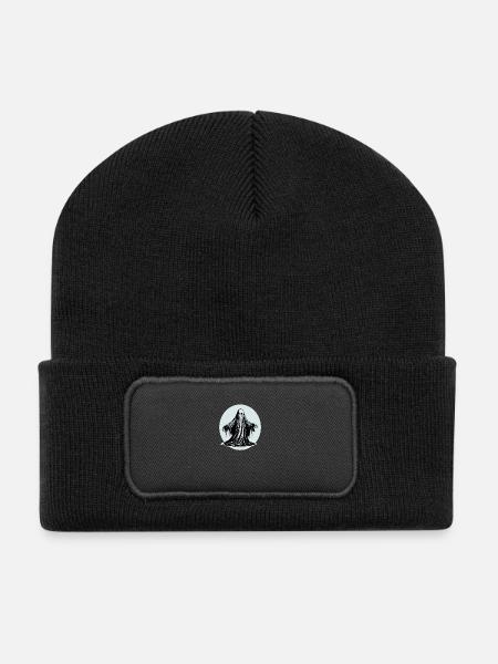 Cooles grafisches Geisterdesign - Recycelte Patch Beanie - Schwarz