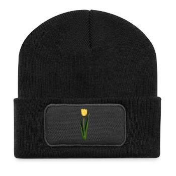 Gelbe Tulpe - Recycelte Patch Beanie - Schwarz - Vorne