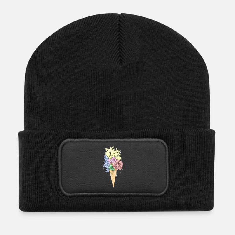Blumeneis - Recycelte Patch Beanie - Schwarz