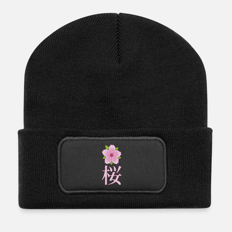 Fleur de cerisier manga - Beanie recyclé à patch - noir