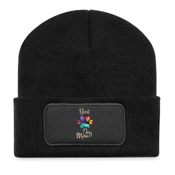 Best Dog Mom Funny Cool Dog Lover - Recycled Patch Beanie - black - Front