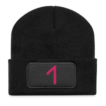 1 Nummer eins Zahl rosa rot Geburtstag - Recycelte Patch Beanie - Schwarz - Vorne