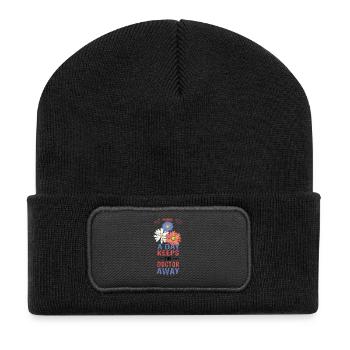 Trois fleurs par jour éloignent le médecin - Beanie recyclé à patch - noir - Devant