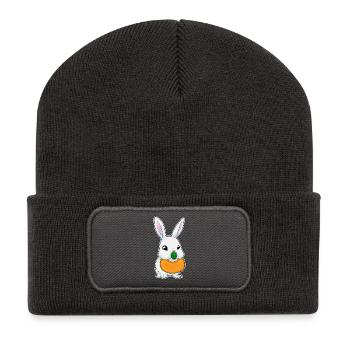 Bunny Baby Bib Pacifier - Recycled Patch Beanie - dark grey - Front