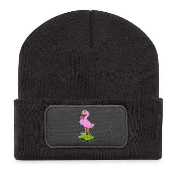 Flamingo Waffle Ice Cream - Recycled Patch Beanie - dark grey - Front