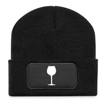 Weinglas weiß Rotwein Weißwein Geschenk  - Recycelte Patch Beanie - Schwarz - Vorne