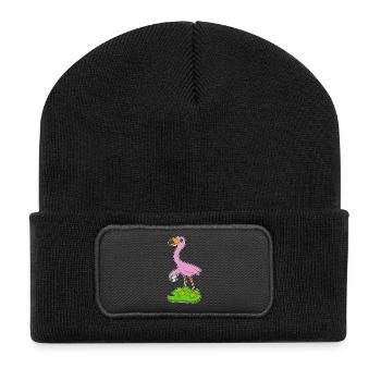 Flamingo Handballspieler Handball - Recycelte Patch Beanie - Schwarz - Vorne