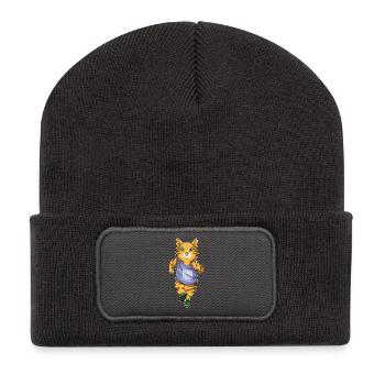 Katze Jogger Joggen Sport - Recycelte Patch Beanie - Dunkelgrau - Vorne