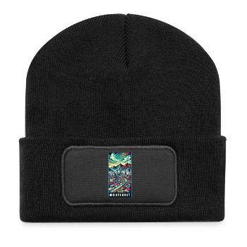 Monterrey Mexiko Stadt Reise Design - Recycelte Patch Beanie - Schwarz - Vorne