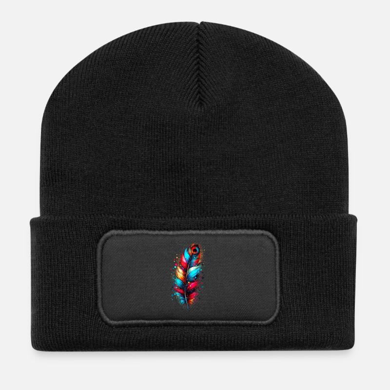 Feder - Recycelte Patch Beanie - Schwarz