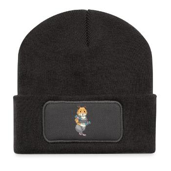 Hamster Bodybuilder Hanteln Bodybuilding - Recycelte Patch Beanie - Dunkelgrau - Vorne