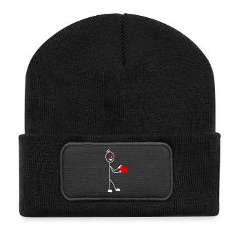 Strichmännchen mit Herz & Herzen in den Augen - Recycelte Patch Beanie - Schwarz - Vorne