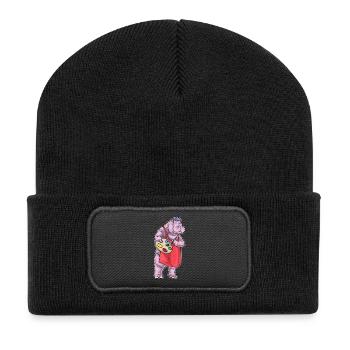 Hippopotamus Painter Brush Painting - Recycled Patch Beanie - black - Front