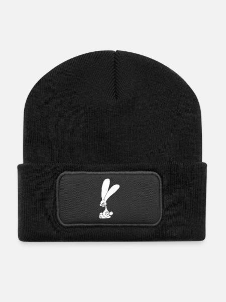 Lapin blanc grognon - Beanie recyclé à patch - noir
