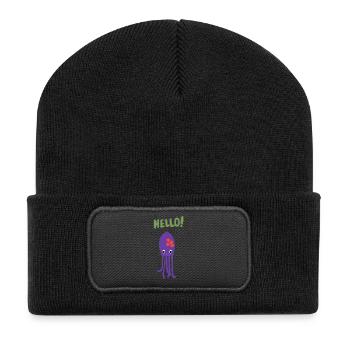 Squid Says Hello - Gift Idea - Baby - Recycled Patch Beanie - black - Front