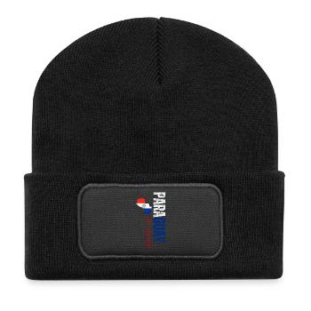 Hergestellt in Paraguay, vertikales Design - Recycelte Patch Beanie - Schwarz - Vorne