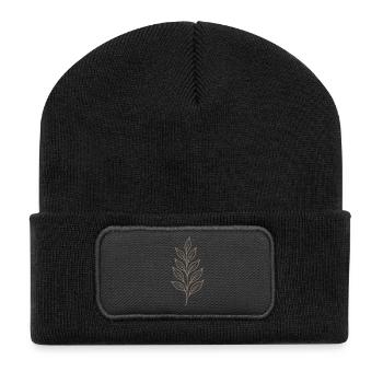 Mystic Leaf Line Art - Recycelte Patch Beanie - Schwarz - Vorne