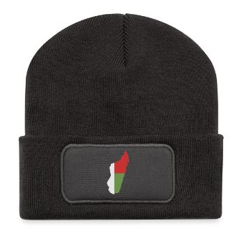 Karte von Madagaskar mit Flagge - Recycelte Patch Beanie - Dunkelgrau - Vorne
