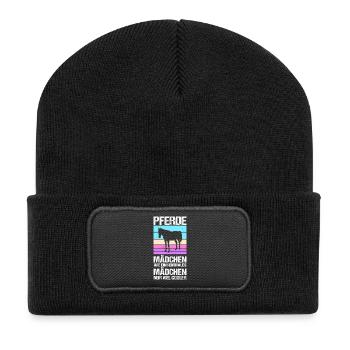 Reiten Pferdeliebhaber Reiterhof Pferde - Recycelte Patch Beanie - Schwarz - Vorne