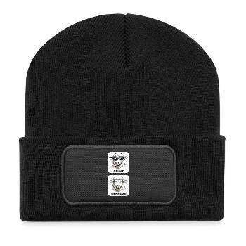 Schaf Unschaf - Wortspiel mit unscharf und Schaf - Recycelte Patch Beanie - Schwarz - Vorne
