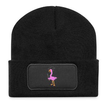 Flamingo Hexe Hexenhut - Recycelte Patch Beanie - Schwarz - Vorne
