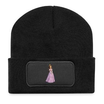 Lila Prinzessin mit Krone - Recycelte Patch Beanie - Schwarz - Vorne