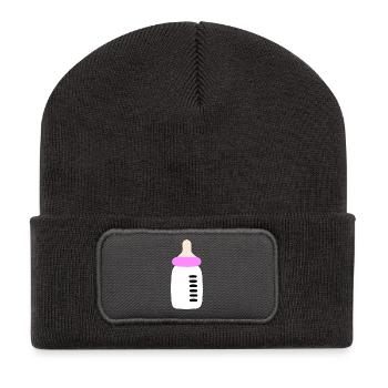 Bébé 2025 Naissance Fille Rose Famille - Beanie recyclé à patch - charbon - Devant