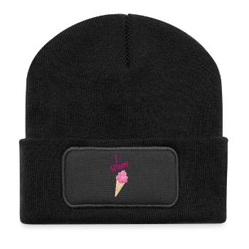 I scream Icecream Eiscreme Eis Fan coole Sprüche - Recycelte Patch Beanie - Schwarz - Vorne
