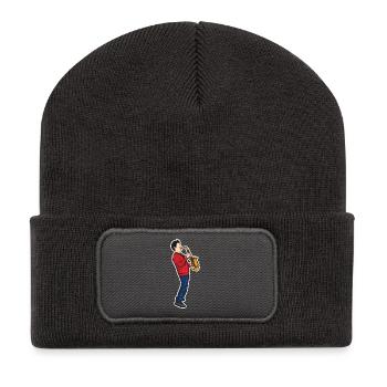 Lustiger Saxophonjunge - Recycelte Patch Beanie - Dunkelgrau - Vorne