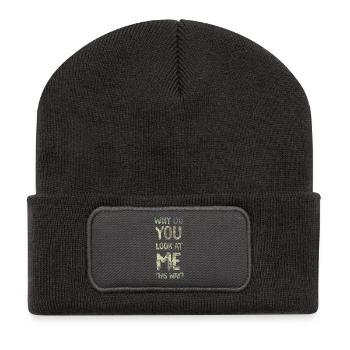 Pourquoi me regardez-vous de cette façon ? - Beanie recyclé à patch - charbon - Devant