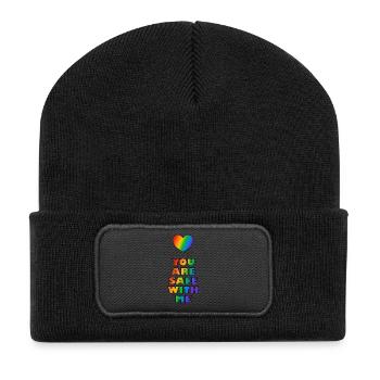 Du bist sicher bei mir Rainbow Heart LGBT Safe Space - Recycelte Patch Beanie - Schwarz - Vorne