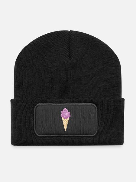 Eiscreme Icecream Eis Waffel Eiskrem Eisdiele lila - Recycelte Patch Beanie - Schwarz