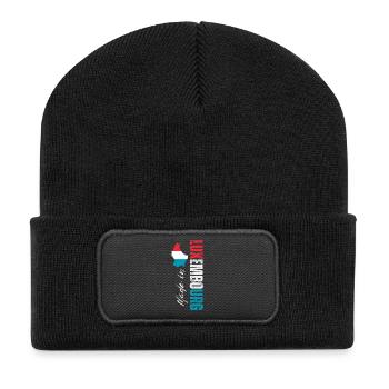 Fabriqué au Luxembourg, design vertical - Beanie recyclé à patch - noir - Devant