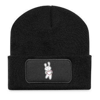 Bunny with Heart: Love & Cuteness - Recycled Patch Beanie - black - Front