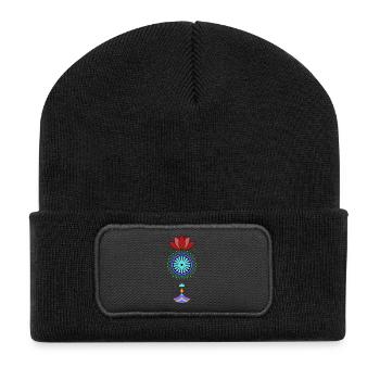 Blühender Mandala Hänger - Recycelte Patch Beanie - Schwarz - Vorne
