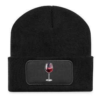 Wein Weinglas Rotwein Geschenk  - Recycelte Patch Beanie - Schwarz - Vorne