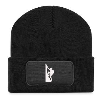 Klettersilhouette am Felsen - Recycelte Patch Beanie - Schwarz - Vorne