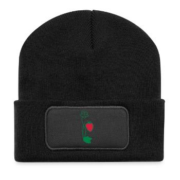 Erdbeere - Recycelte Patch Beanie - Schwarz - Vorne