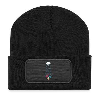 Süßes Schwangerschafts-Shirt - Recycelte Patch Beanie - Schwarz - Vorne