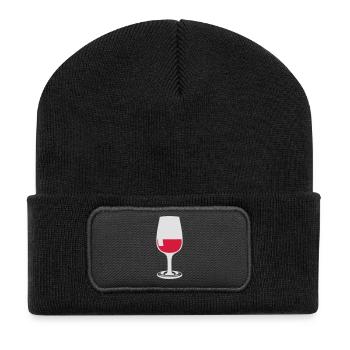 glas wein zu trinken 706 - Beanie recyclé à patch - noir - Devant