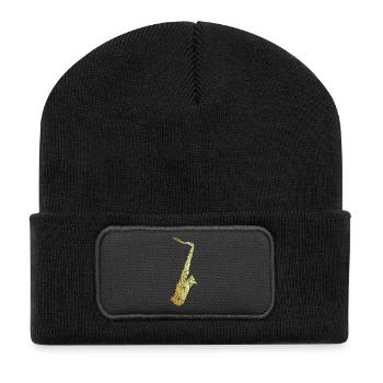 Tenor Saxophon (Vintage/Goldgelb) Sax, Saxophonist - Recycelte Patch Beanie - Schwarz - Vorne