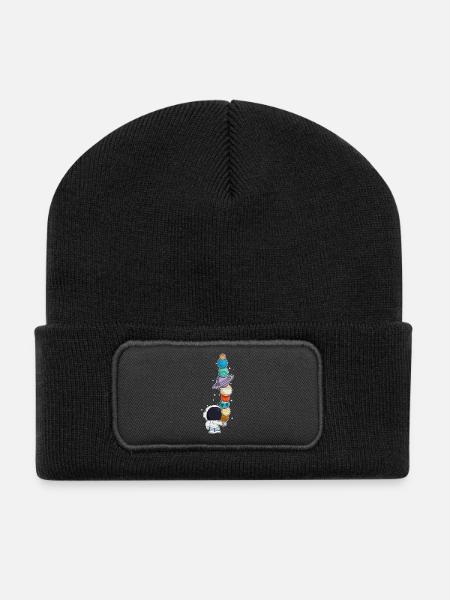 Astronaut mit Eis - Recycelte Patch Beanie - Schwarz