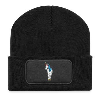 Einhorn Haarschleife - Recycelte Patch Beanie - Schwarz - Vorne