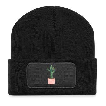 Kaktus im Blumentopf - gross - Recycelte Patch Beanie - Schwarz - Vorne
