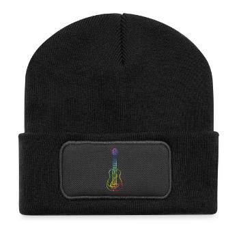 Ukulele im Vintage-Stil - Recycelte Patch Beanie - Schwarz - Vorne