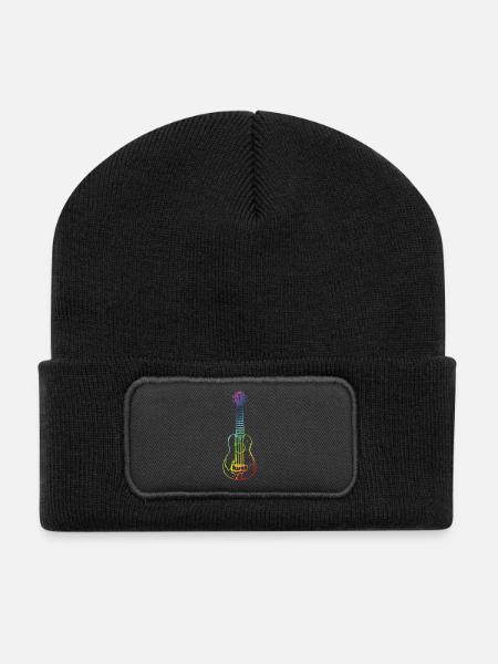 Ukulele im Vintage-Stil - Recycelte Patch Beanie - Schwarz