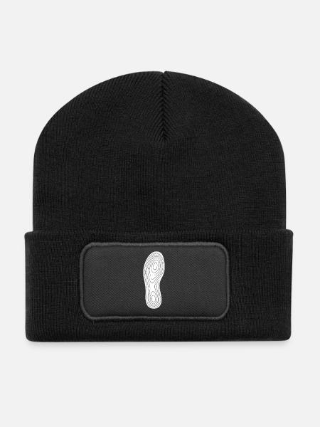 Konzentrischer Fußabdruck Sole-Kunst Wandern Camping - Recycelte Patch Beanie - Schwarz