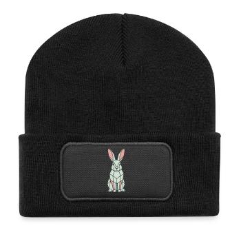 Geometric Bunny Low Poly Modern - Beanie recyclé à patch - noir - Devant