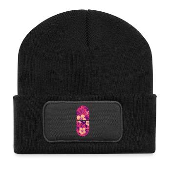 Flore tropicale de l’hibiscus néon - Beanie recyclé à patch - noir - Devant